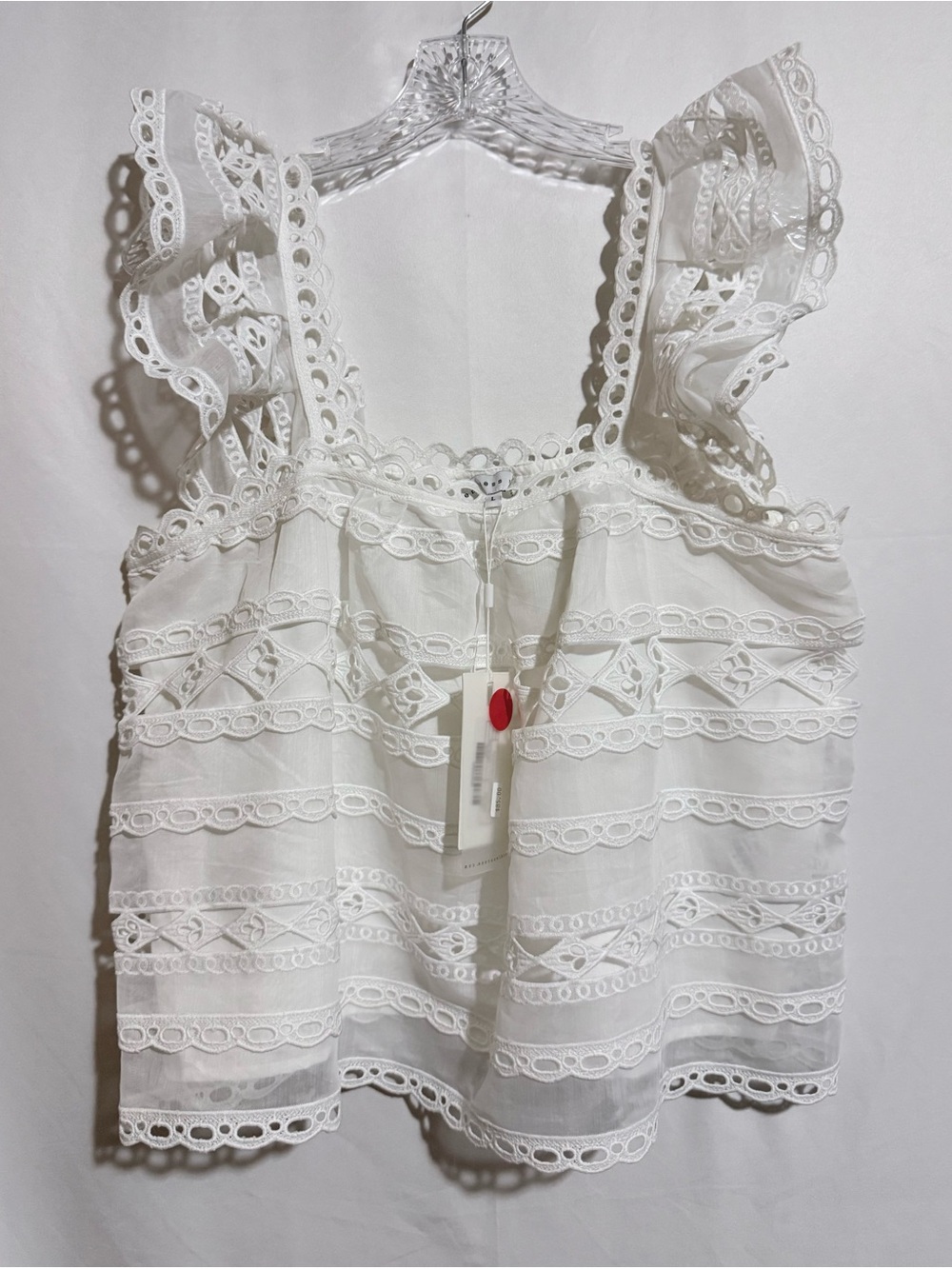 Endless Rose Women’s L White Solid Organza Lace Ruffle Square Neck Crop Top